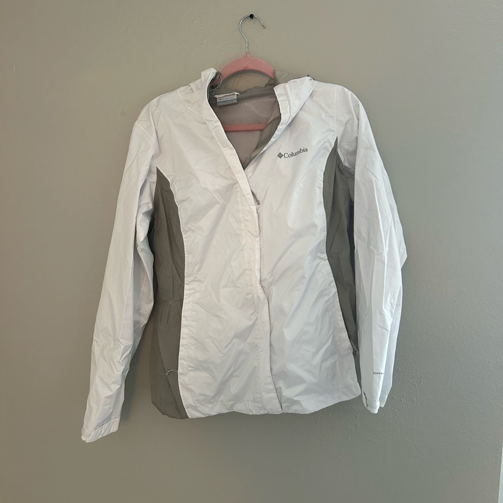 Columbia White and Gray Rain Jacket
